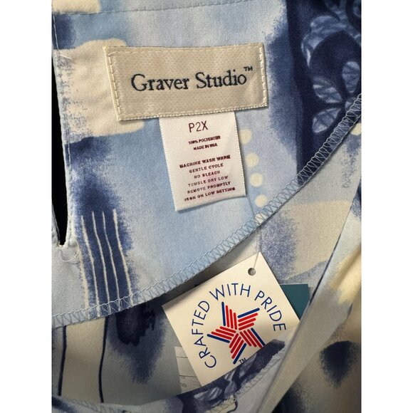 Graver Studio Silky Blues Petite Print Tunic & Chambray Pants Set 2X NWT - Picture 5 of 7